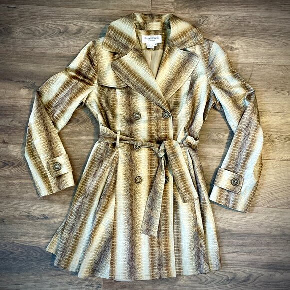 HELENA BERMAN LONDON FIT + FLARE SNAKE PRINT SATIN FEEL TRENCH COAT - Picture 9 of 14